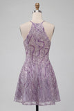Sequin Lilac Halter A Line Homecoming Dress with Beading