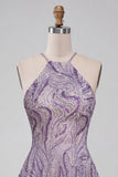 Sequin Lilac Halter A Line Homecoming Dress with Beading
