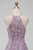 Sequin Lilac Halter A Line Homecoming Dress with Beading