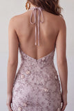 Fog Halter Bodycon Beaded Short Homecoming Dress with Pearls