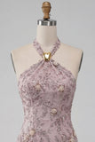 Fog Halter Bodycon Beaded Short Homecoming Dress with Pearls