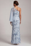 One Shoulder Sky Blue Mermaid Sequin Long Mother of the Bride Dress