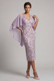 Halter Lilac Bodycon Beaded Midi Mother of the Bride Dress with Cape