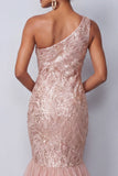 One Shoulder Mermaid Sequin Pink Mother of the Bride Dress with Ruffles