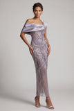 Lilac Bodycon Asymmetrical Beaded Mother of the Bride Dress