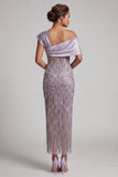 Lilac Bodycon Asymmetrical Beaded Mother of the Bride Dress