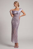 Lilac Bodycon Asymmetrical Beaded Mother of the Bride Dress