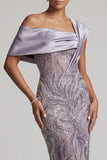 Lilac Bodycon Asymmetrical Beaded Mother of the Bride Dress