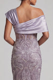 Lilac Bodycon Asymmetrical Beaded Mother of the Bride Dress