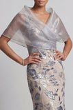 Silver Mermaid V-Neck Sequin Mother of the Bride Dress with Cape