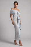 Dusty Blue Sheath Sequin Mother of the Bride Dress with Bow