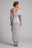 Dusty Blue Sheath Sequin Mother of the Bride Dress with Bow