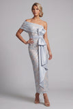 Dusty Blue Sheath Sequin Mother of the Bride Dress with Bow