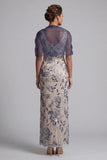 Sequin Sheath Navy Mother of the Bride Dress with Cape