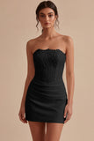 Strapless White Bodycon Mini Dress with Lace