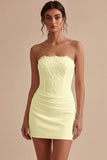 Strapless White Bodycon Mini Dress with Lace