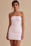 Strapless White Bodycon Mini Dress with Lace