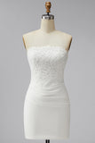 Strapless White Bodycon Mini Dress with Lace