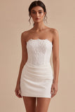 Strapless White Bodycon Mini Dress with Lace