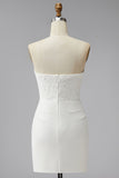 Strapless White Bodycon Mini Dress with Lace