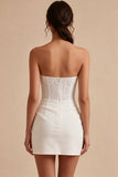 Strapless White Bodycon Mini Dress with Lace