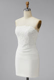 Strapless White Bodycon Mini Dress with Lace