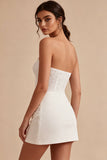 Strapless White Bodycon Mini Dress with Lace