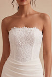 Strapless White Bodycon Mini Dress with Lace