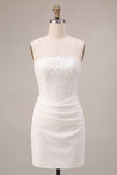 Strapless White Bodycon Mini Dress with Lace