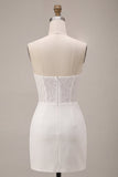 Strapless White Bodycon Mini Dress with Lace