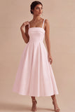 Elegant White A Line Spaghetti Straps Midi Engagement Dress