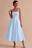 Elegant White A Line Spaghetti Straps Midi Engagement Dress