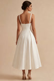 Elegant White A Line Spaghetti Straps Midi Engagement Dress