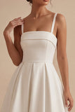 Elegant White A Line Spaghetti Straps Midi Engagement Dress