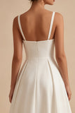 Elegant White A Line Spaghetti Straps Midi Engagement Dress