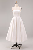 Elegant White A Line Spaghetti Straps Midi Engagement Dress