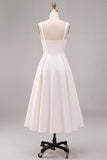 Elegant White A Line Spaghetti Straps Midi Engagement Dress