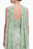 Dusty Sage Strapless Floral Mermaid Bridesmaid Dress with Scarf