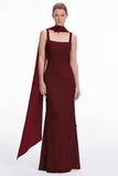 Mermaid Dusty Sage Square Neck Long Bridesmaid Dress with Scarf