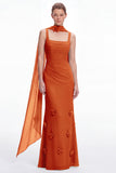 Mermaid Dusty Sage Square Neck Long Bridesmaid Dress with Scarf