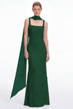 Mermaid Dusty Sage Square Neck Long Bridesmaid Dress with Scarf