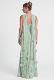 Mermaid Dusty Sage Square Neck Long Bridesmaid Dress with Scarf
