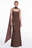 Mermaid Dusty Sage Square Neck Long Bridesmaid Dress with Scarf