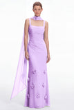 Mermaid Dusty Sage Square Neck Long Bridesmaid Dress with Scarf