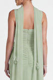 Mermaid Dusty Sage Square Neck Long Bridesmaid Dress with Scarf