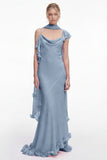 Pink 3D Floral Mermaid Long Bridesmaid Dress with Scarf