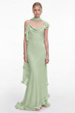 Pink 3D Floral Mermaid Long Bridesmaid Dress with Scarf