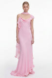 Pink 3D Floral Mermaid Long Bridesmaid Dress with Scarf