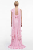 Pink 3D Floral Mermaid Long Bridesmaid Dress with Scarf