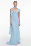 Pink 3D Floral Mermaid Long Bridesmaid Dress with Scarf